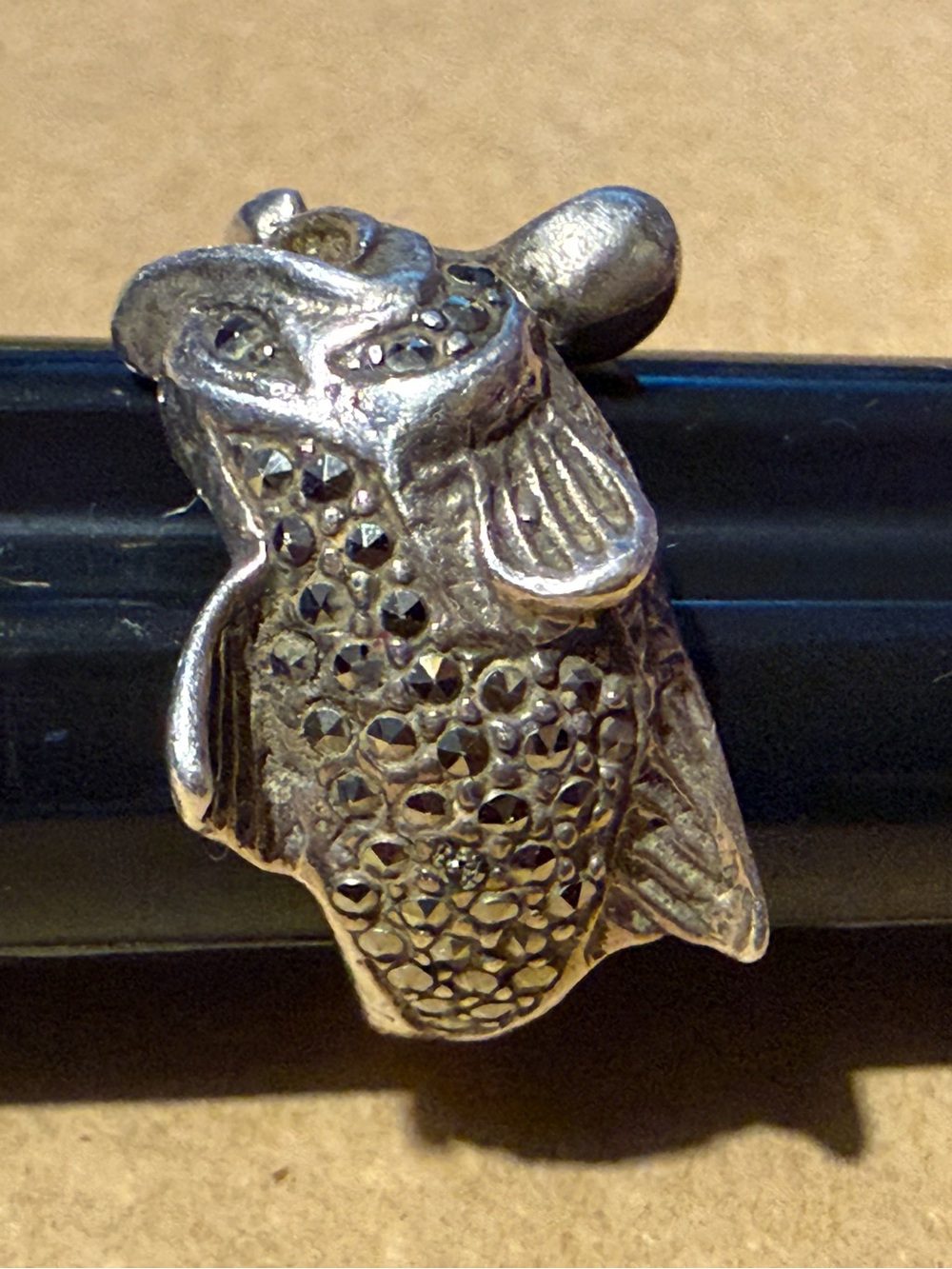 925 Sterling Silver Koi Fish Marcasite Ring size 7